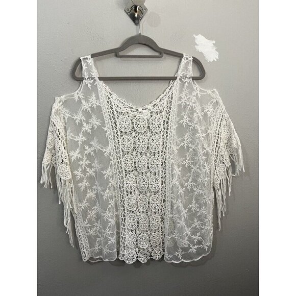 Mudd Blouse Cold Shoulder Lace And Crochet Beige Blouse One Size - Picture 1 of 9